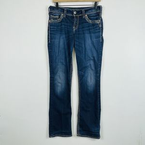 Silver Suki 17" Heavy Distressed Destroyed Boot Cut Denim Jeans Womens‎ 28 x 31